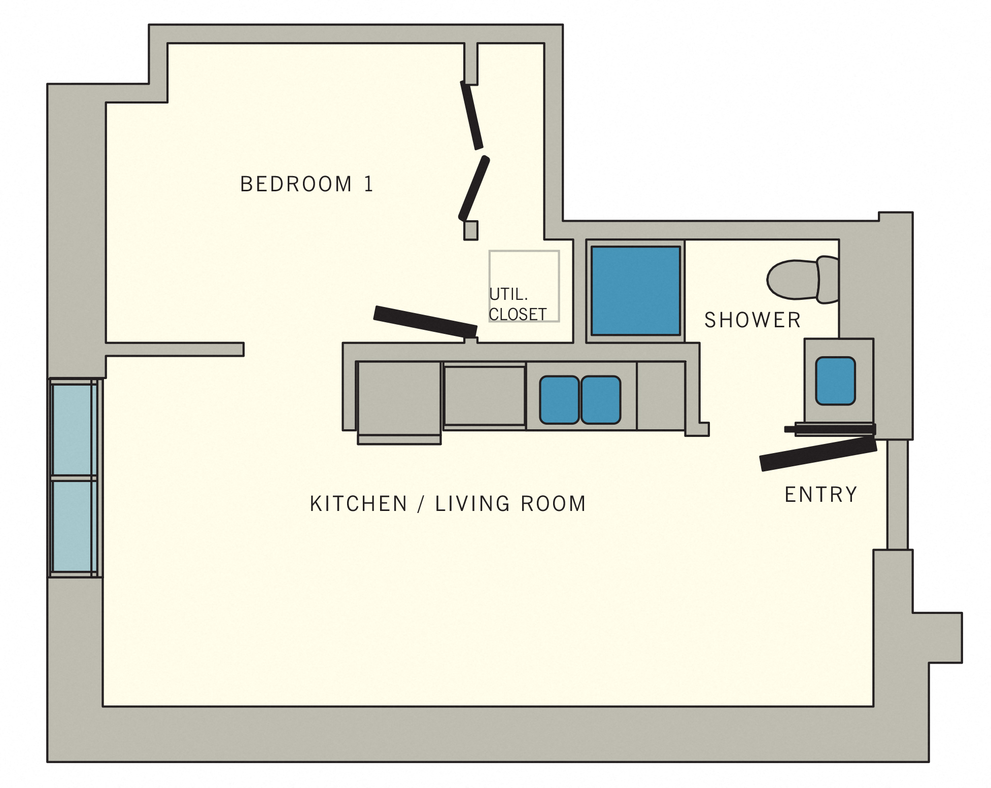 D - Studio 1 bath Floor Plan at Aviator at Brooks, San Antonio, 78235